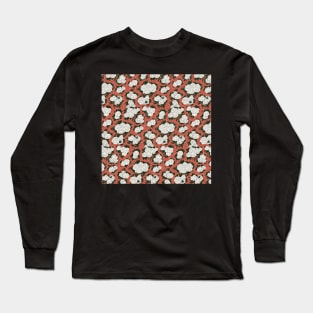 Traditional Japanese Vintage Hydrangea Geometric Floral Pattern in White and Red Long Sleeve T-Shirt